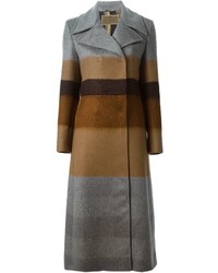 Женское серое пальто в горизонтальную полоску от Etro
