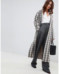 Женское серое пальто в шотландскую клетку от Fashion Union