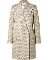 Женское серое пальто из парчи с вышивкой от Brock Collection