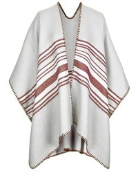 Серое пальто-накидка в горизонтальную полоску