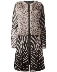 Женское серое пальто с леопардовым принтом от Joseph