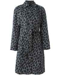 Женское серое пальто с леопардовым принтом от Saint Laurent
