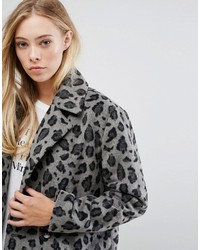 Женское серое пальто с леопардовым принтом от Glamorous