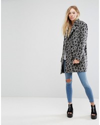 Женское серое пальто с леопардовым принтом от Glamorous