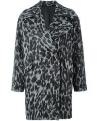 Женское серое пальто с леопардовым принтом от Tagliatore