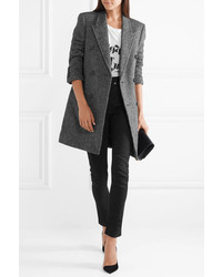 Женское серое пальто с узором "в ёлочку" от Saint Laurent