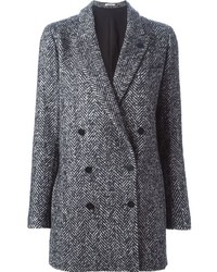 Женское серое пальто с узором "в ёлочку" от Lardini