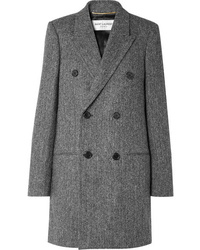 Женское серое пальто с узором "в ёлочку" от Saint Laurent