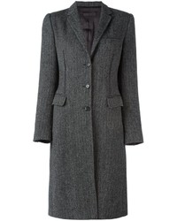 Женское серое пальто с узором "в ёлочку"