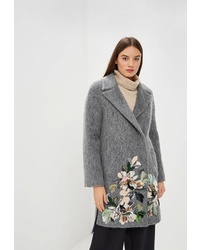 Женское серое пальто с цветочным принтом от Yukostyle