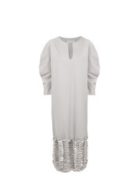 Серое платье-миди с вырезом