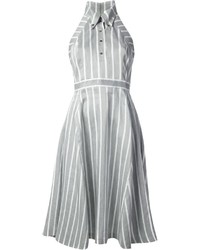 Серое платье-рубашка в вертикальную полоску от Thom Browne