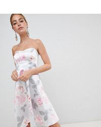 Серое платье с пышной юбкой с цветочным принтом от City Goddess Petite