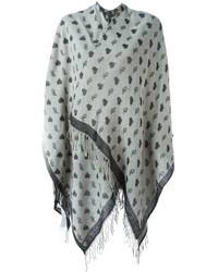 Серое пончо с принтом