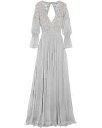Серое шелковое вечернее платье с украшением от Temperley London
