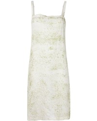 Серое шелковое платье прямого кроя с принтом