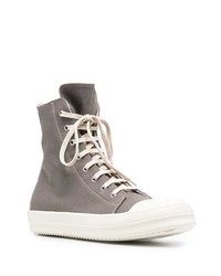 Мужские серые высокие кеды из плотной ткани от Rick Owens DRKSHDW