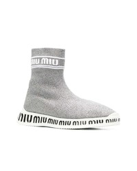 Женские серые высокие кеды из плотной ткани от Miu Miu
