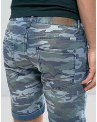 Мужские серые джинсовые шорты с камуфляжным принтом от Blend of America