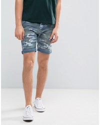 Мужские серые джинсовые шорты с камуфляжным принтом от Blend of America