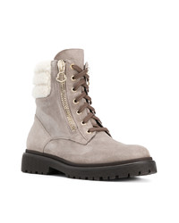 Женские серые замшевые ботинки на шнуровке от Moncler