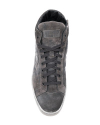 Мужские серые замшевые высокие кеды от Santoni