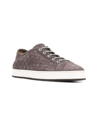 Мужские серые замшевые плетеные низкие кеды от Santoni