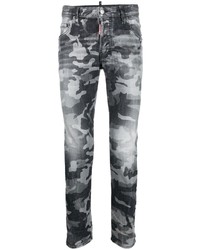 Мужские серые зауженные джинсы с камуфляжным принтом от DSQUARED2
