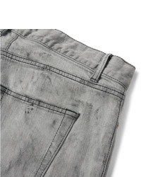 Мужские серые зауженные джинсы с принтом от Saint Laurent