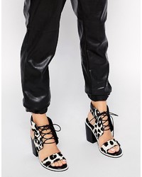 Серые кожаные босоножки на каблуке с леопардовым принтом от Senso