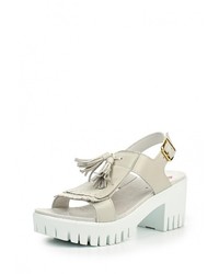 Серые кожаные босоножки на каблуке от El Tempo