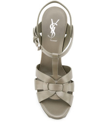 Женские серые кожаные босоножки от Saint Laurent