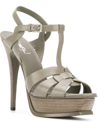 Женские серые кожаные босоножки от Saint Laurent