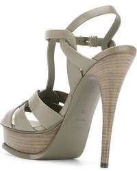 Женские серые кожаные босоножки от Saint Laurent