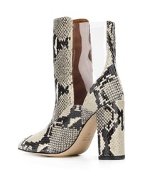 Серые кожаные ботильоны со змеиным рисунком от Paris Texas