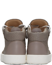 Женские серые кожаные высокие кеды со змеиным рисунком от Giuseppe Zanotti