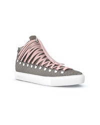 Женские серые кожаные высокие кеды со змеиным рисунком от Swear