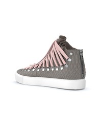 Женские серые кожаные высокие кеды со змеиным рисунком от Swear