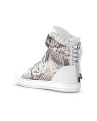 Женские серые кожаные высокие кеды со змеиным рисунком от Swear