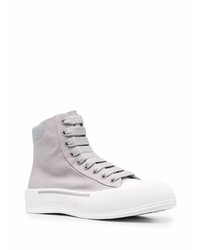 Мужские серые кожаные высокие кеды от Alexander McQueen