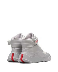 Мужские серые кожаные высокие кеды от Prada