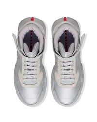 Мужские серые кожаные высокие кеды от Prada