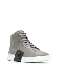 Мужские серые кожаные высокие кеды от Philipp Plein