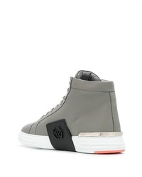 Мужские серые кожаные высокие кеды от Philipp Plein