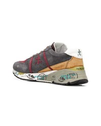 Мужские серые кожаные низкие кеды с принтом от Premiata