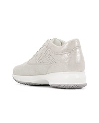 Женские серые кожаные низкие кеды от Hogan