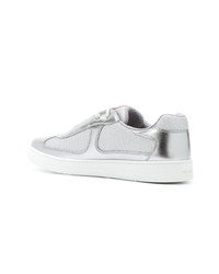 Мужские серые кожаные низкие кеды от Prada