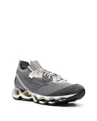 Мужские серые кожаные низкие кеды от Mizuno