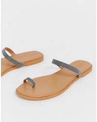 Серые кожаные сандалии на плоской подошве от ASOS DESIGN