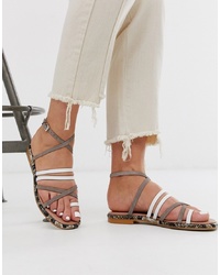 Серые кожаные сандалии на плоской подошве от ASOS WHITE